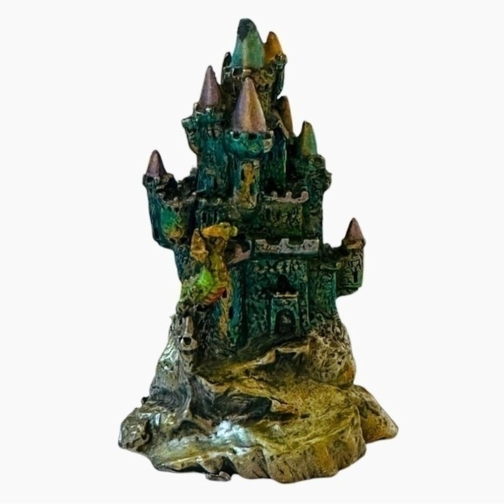Cast Iron Medieval Castle Dragon Monument Statue 3"x1.8" Multicolor Figurine